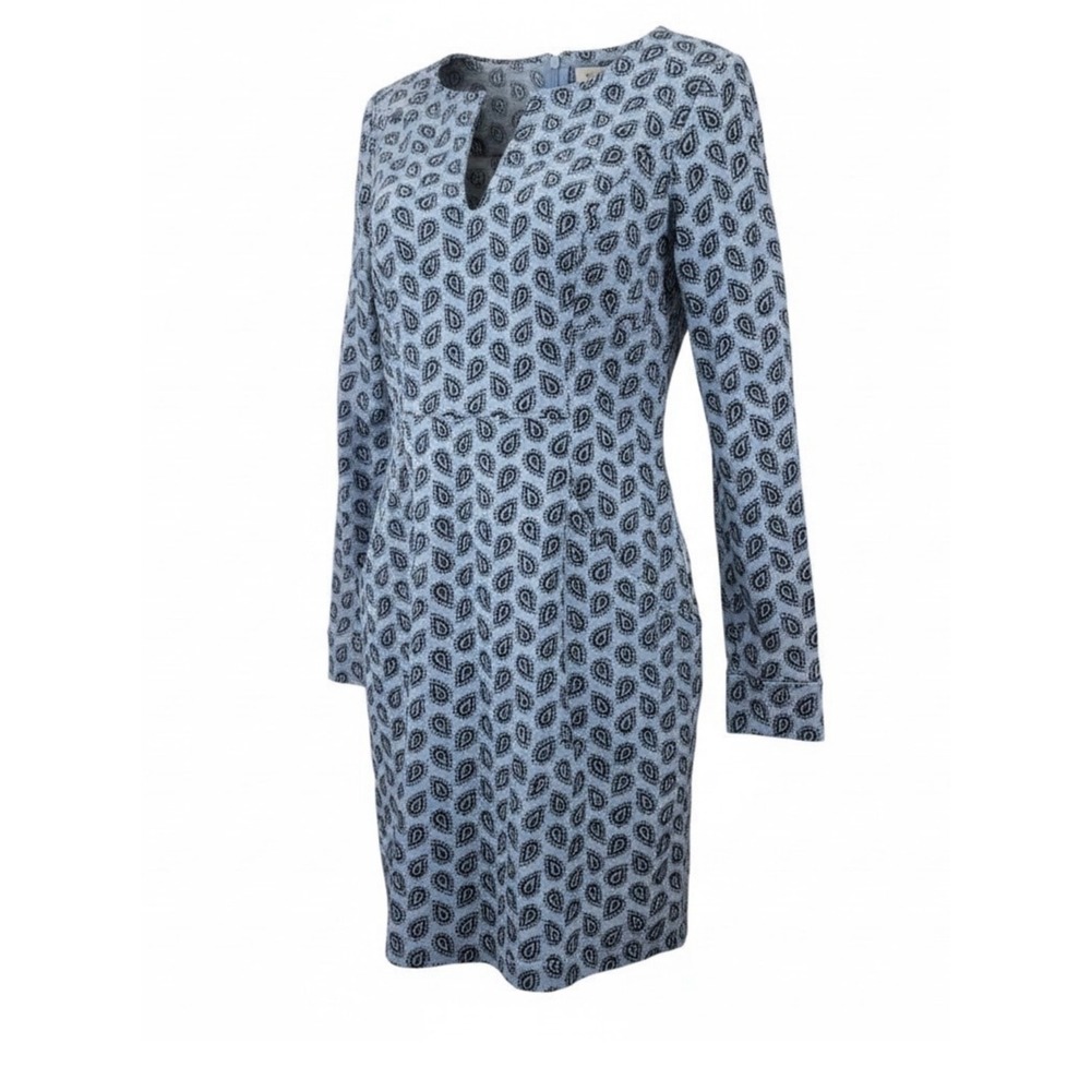 Boden Caroline Cord Dress Womens 8R Blue Paisley Corduroy Long Sleeve Pockets